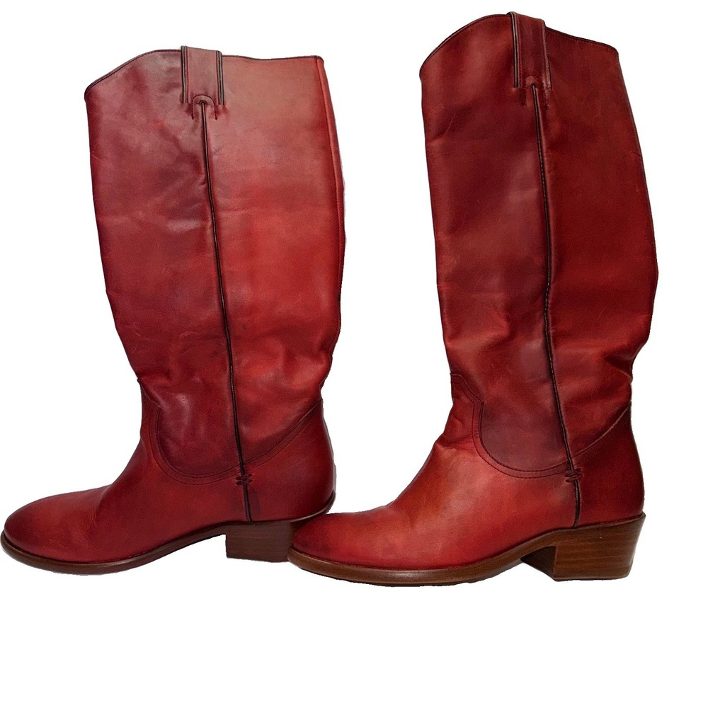 Frye Carson Pull-On Tall Boots In Crimson Red Women 7 Leather Western Equestrian
